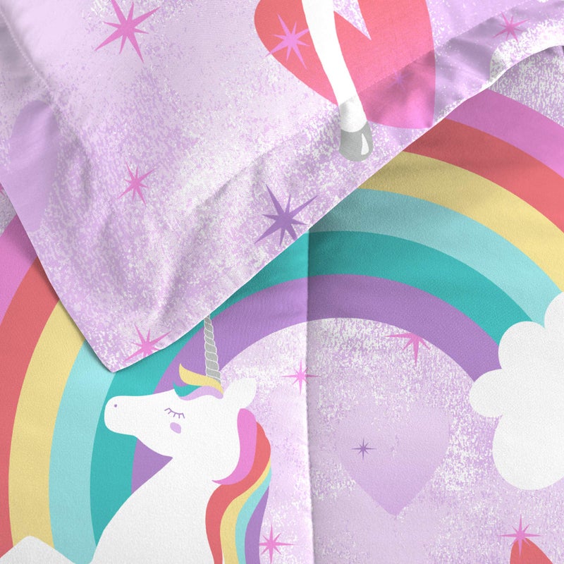 dream FACTORY Kids 5-Piece Complete Set Easy-Wash Super Soft Microfiber Comforter Bedding, Twin, Purple Unicorn Rainbow - Image 4